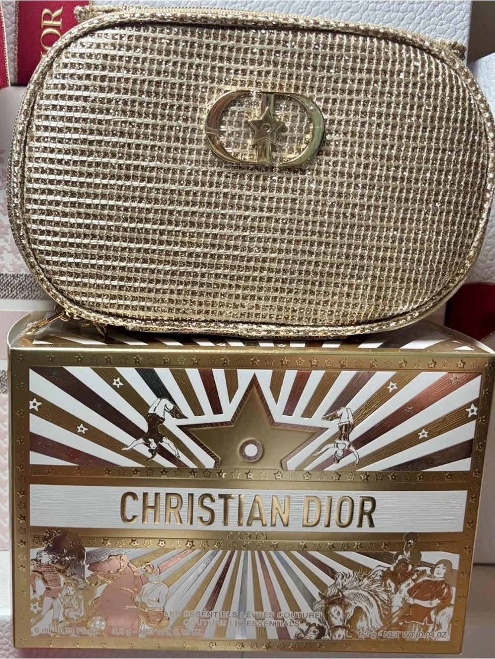 Dior Metallic Gold Woven Cosmetic Crossbody Bag